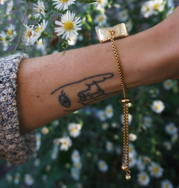 gold, 2 strand slider bracelet, with raw druzy