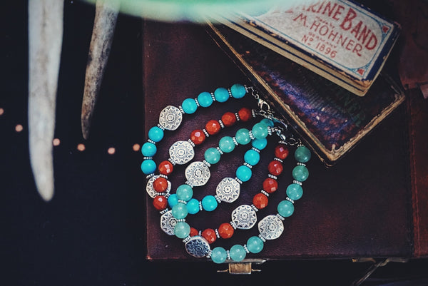 3 silver accented beaded bracelets, product image