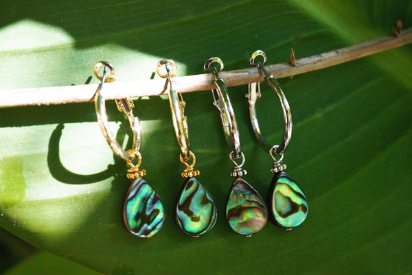 gold & silver, mini hoop earrings, accented with abalone, product image