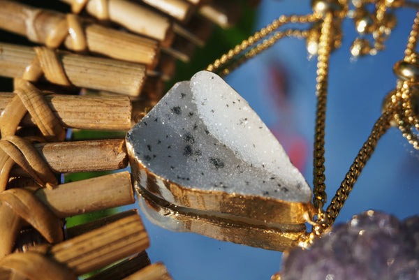 gold, 2 strand slider bracelet, with raw druzy