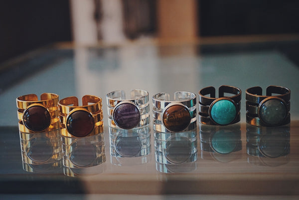 variety of semiprecious cuff rings, product image