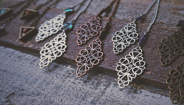 variety of lariats, silver, bronze, copper, adjustable, long necklaces