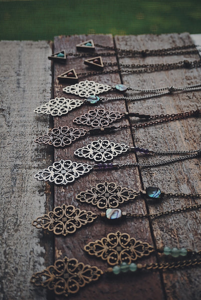 variety of lariats, silver, bronze, copper, adjustable, long necklaces