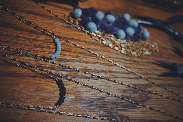 two layered necklaces, amethyst & amazonite, product image