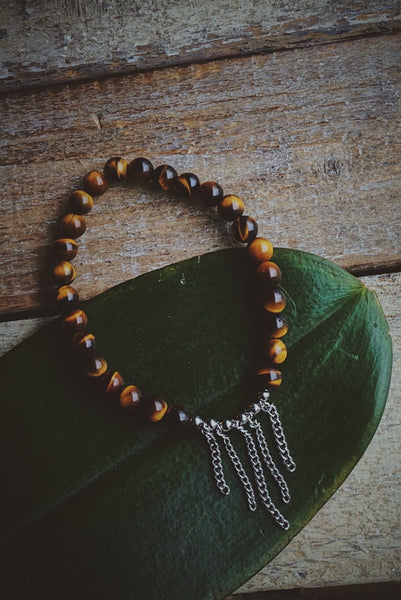 semiprecious, tigers eye beads, silver chains, product image