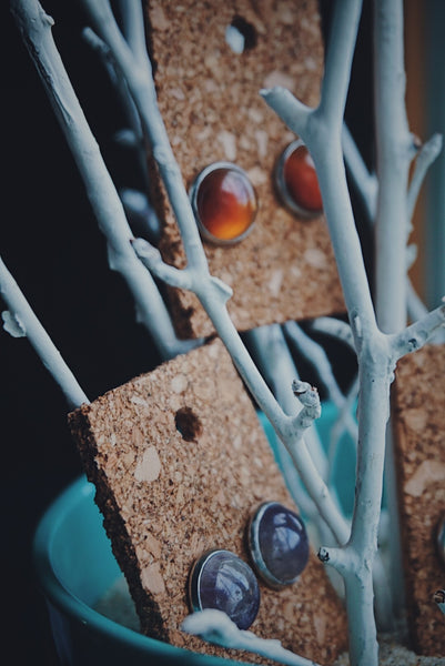 red agate and amethyst semiprecious stud earrings, product image