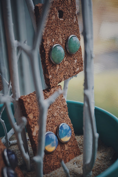 aventurine and opal semiprecious stone stud earrings, product image