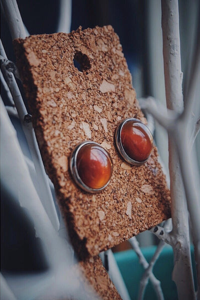 red agate, semiprecious stone stud earring, product image