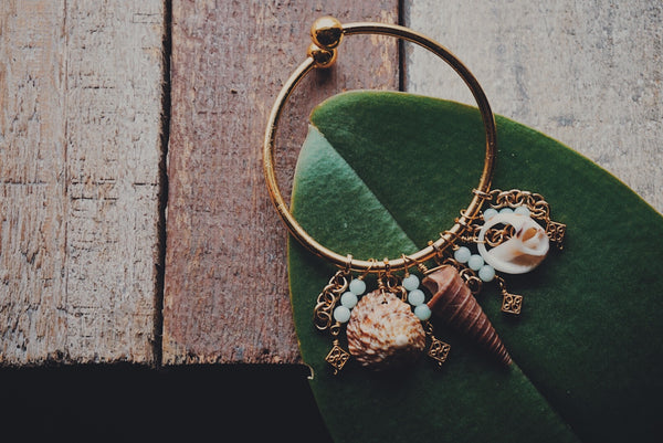 beached bangle, with shells & beaded amazonite, product image