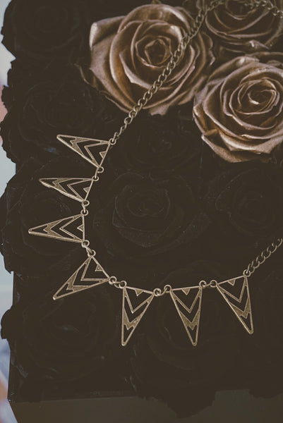 bronze. tribal triangle, necklace, product image