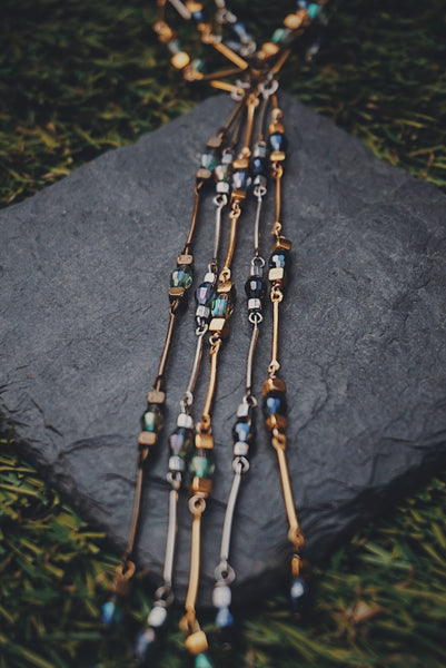 variety of colors, crystals, rosary style, Y necklaces, product image