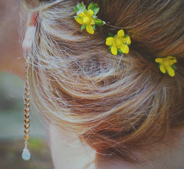 gold, chevron chain, earrings, on model
