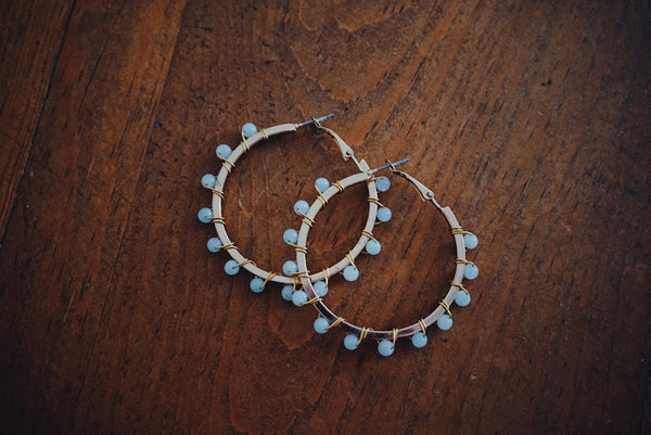 gold & amazonite beaded hoop earrings, product image