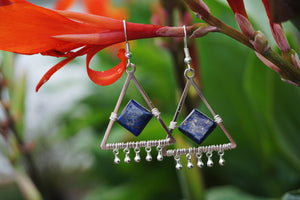 silver triangle and blue lapis earrings, product image