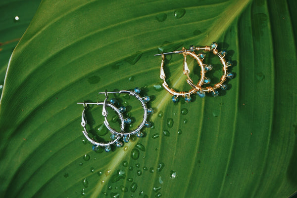 silver & gold beaded hoop earrings, product image