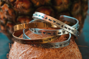 variety of silver & brass, hand stamped cuff bracelets, product image
