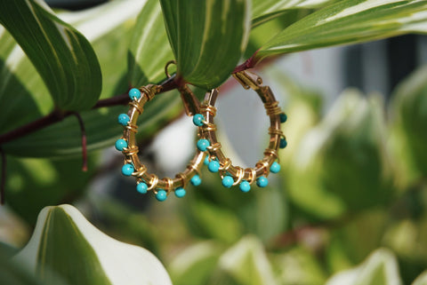 gold hoop, beaded with mini turquoise, product image