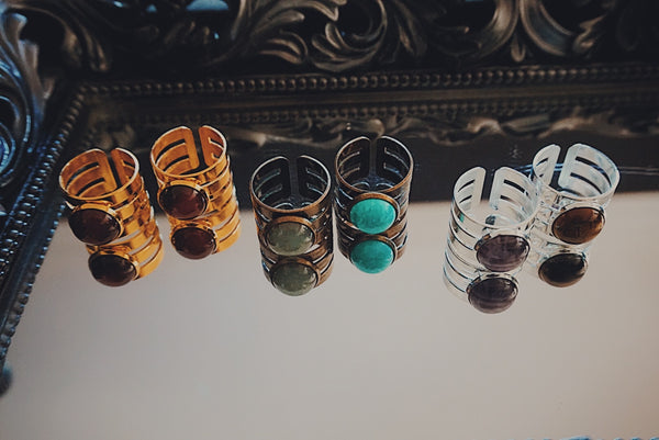 variety of semiprecious cuff rings, product image