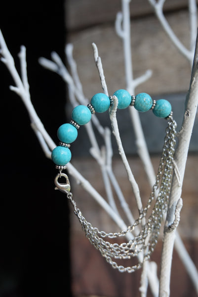 silver & turquoise half beaded, half chain bracelet, product image
