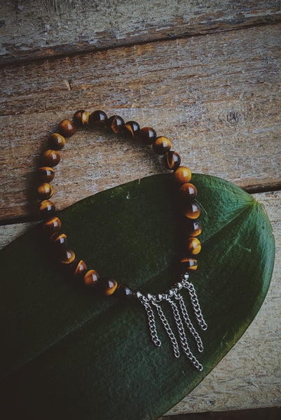 semiprecious, tigers eye beads, silver chains, product image