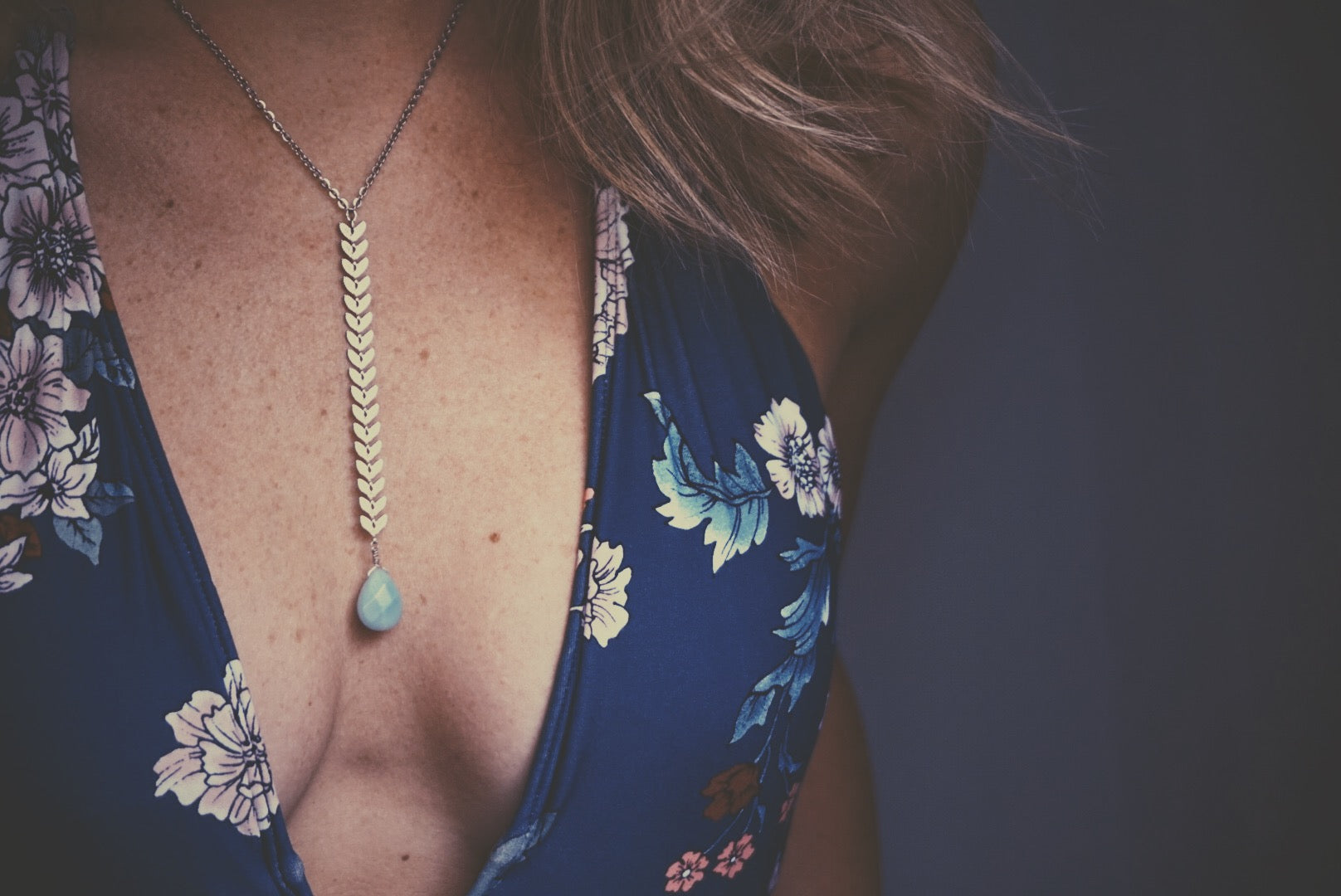 chevron amazonite drop necklace, on model