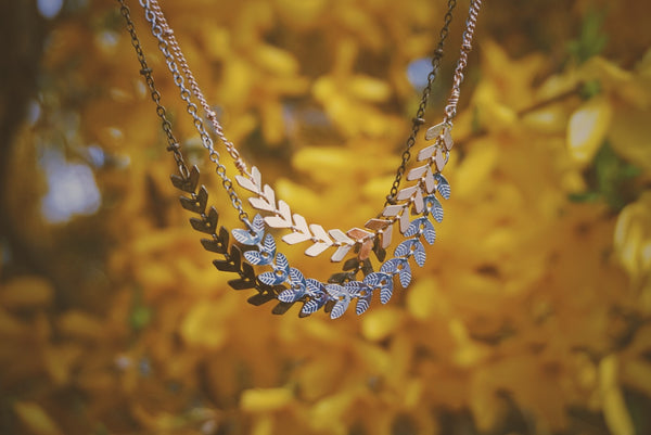 bronze, silver, bronze, chevron swoop necklaces, product image