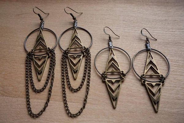 bronze, tribal triangles, earrings, two styles