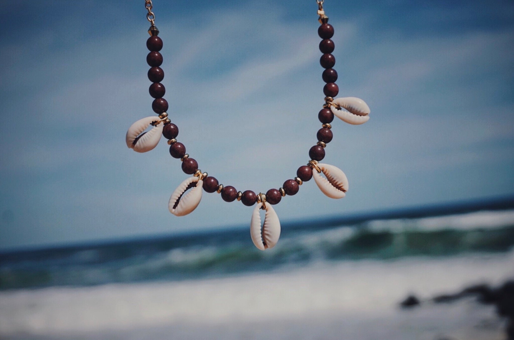 beaded cowrie shell necklace, product image