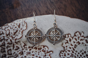 small silver compass earrings