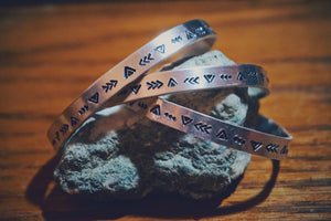 hand stamped tribal triangle silver cuff bracelets, product image