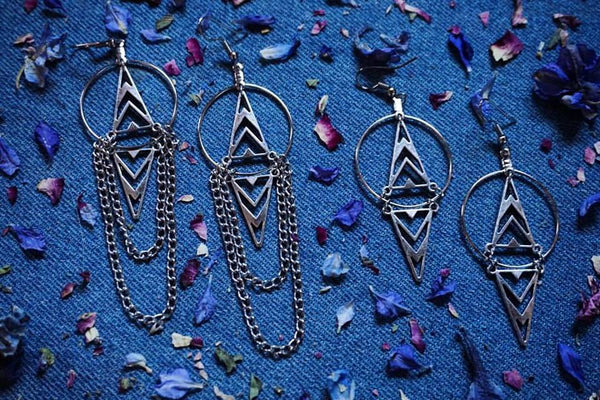 silver, tribal triangles, earrings, two styles