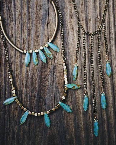 variety of styles, bronze, turquoise picasso, short necklaces