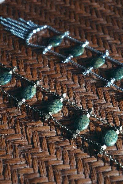 silver & bronze, ocean jasper beads, ladder styled, long necklaces, product image
